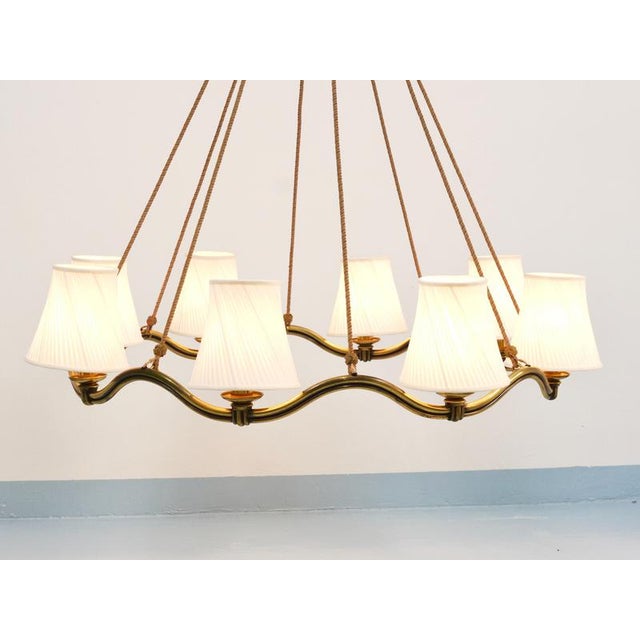 Large Viennese Modernism Curved Brass Wave Chandelier by Hugo Gorge, 1940s For Sale - Image 9 of 18