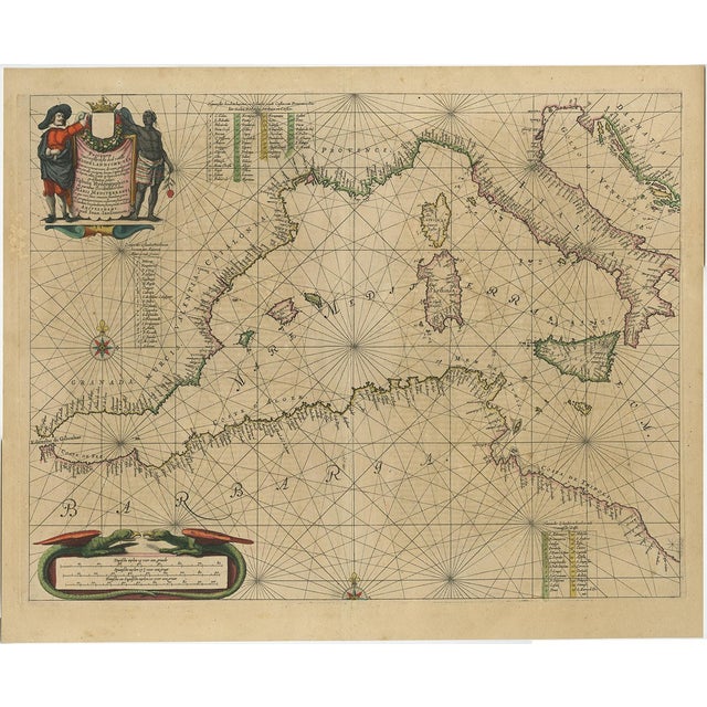 Antique Engraving of a Sea Chart of the Western Mediterranean, 1650s For Sale