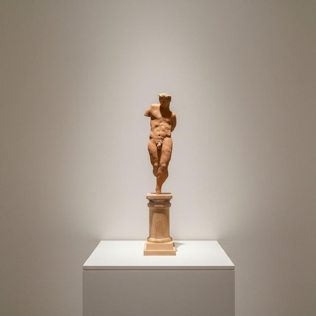 Contemporary Late 20th Century Campbell G Paxton-Signed Clay Male Figure Sculpture-Fragment of Youth Pensive For Sale - Image 3 of 10