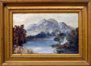 Early 20th Century "Scottish Reflections, Ben Venue and Loch Achray Scotland" Landscape Oil Painting, Framed
