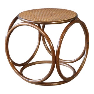 Vintage Thonet Style Bentwood Ottoman Foot Stool Boho Eclectic Mid Century Retro Modern Active For Sale