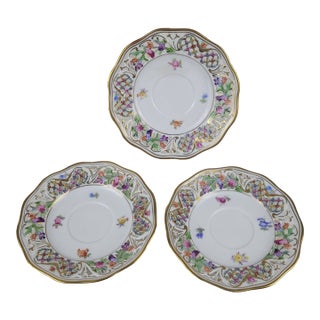 Early 20th Century Schumann Germany Chateau Dresden Empress Reticulated Saucers - Set of 3 For Sale