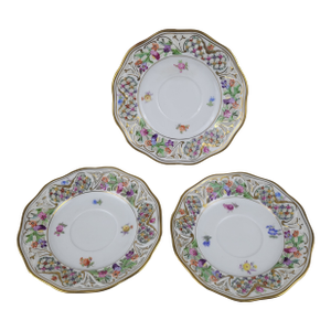 Early 20th Century Schumann Germany Chateau Dresden Empress Reticulated Saucers - Set of 3