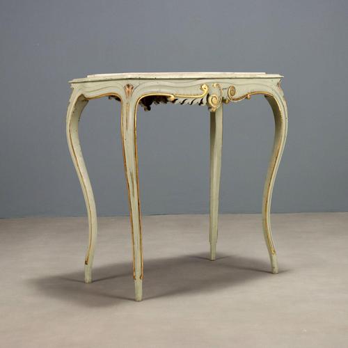Antique Coffee Table in Lacquered Wood with Marble Top, Italy, 20th Century For Sale - Image 9 of 10