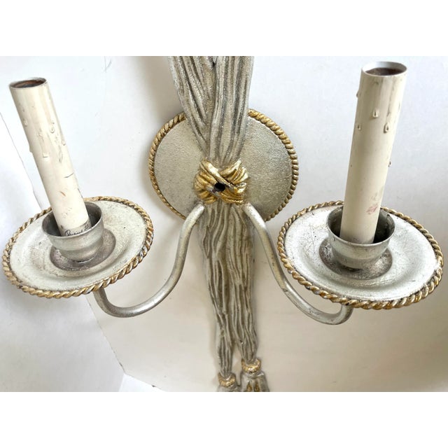 Silver Vintage Originals 22 Silver and Gold Tassel Double Wall Sconce For Sale - Image 8 of 13