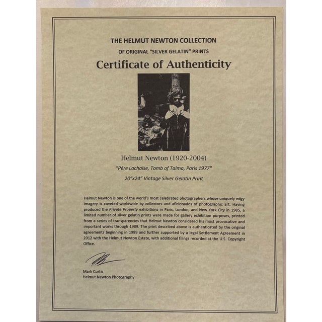 Printmaking Materials "Père Lachaise, Tomb of Talma, Paris 1977" Vintage Silver Gelatin Print by Helmut Newton For Sale - Image 7 of 7