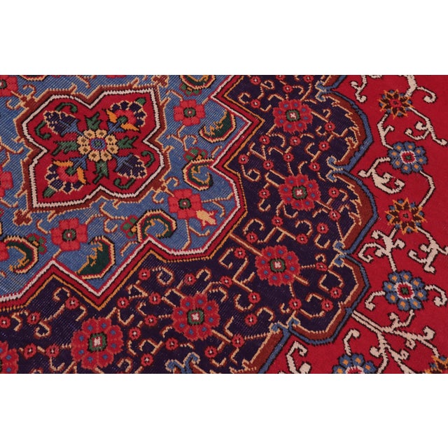 Vintage Tabriz Red/Blue Wool Rug - 9'8'' X 13'0'' For Sale - Image 4 of 10