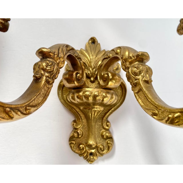 Vintage French Double Arm Bronze Wall Lights, 1960s, Set of 2 For Sale - Image 6 of 8