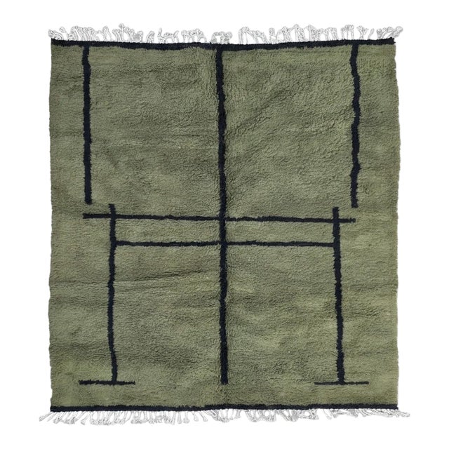 Green Contemporary Moroccan Wool Rug - 9.9 X 8.4 Ft For Sale