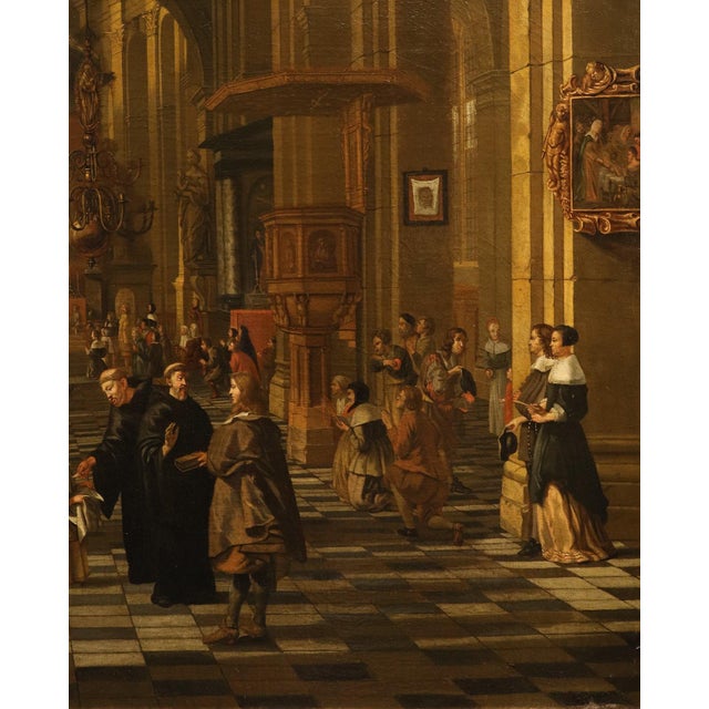 Hendrick Corneliszoon Van Vliet, Interior of a Flemish Church, 1680, Oil on Canvas, Framed For Sale - Image 7 of 16