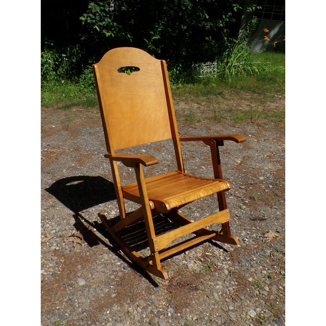 Wood Vintage Mid Century Maple Folding Rocking Chair Rocker Clement MFG Canada For Sale - Image 7 of 18