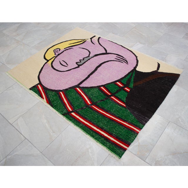 2020s Hand Woven New Rug Kilim - Pablo Picasso Art Inspired - Contemporary Area Rug 3′8″ × 5′ For Sale - Image 5 of 17