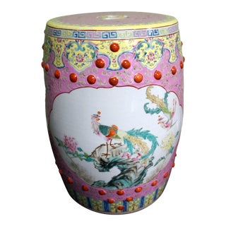 Vintage Famille Rose Painted Porcelain Garden Seat For Sale