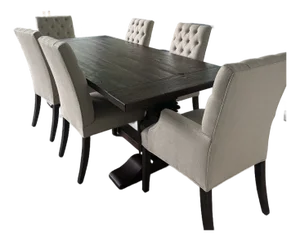 Restoration Hardware Salvaged Wood Trestle Extension Dining Table With 6 Bennett Parsons Chairs