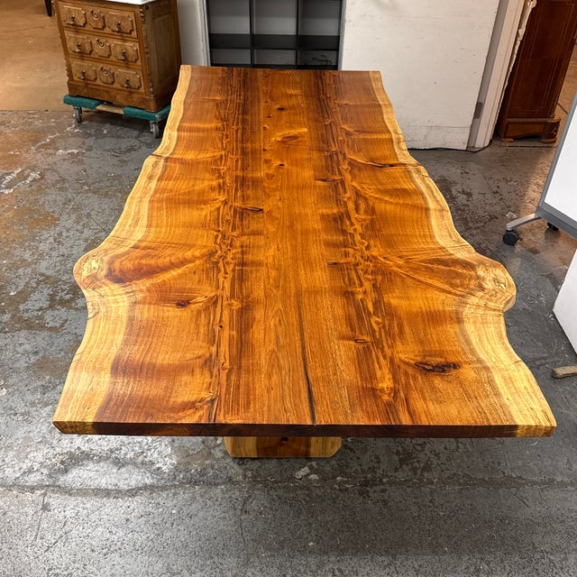 Contemporary Acacia Live Edge Trestle Dining Table For Sale - Image 4 of 12