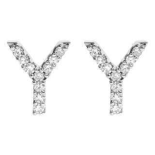 10K White Gold 1/10 Cttw Diamond 'Y' Initial Stud Earring For Sale