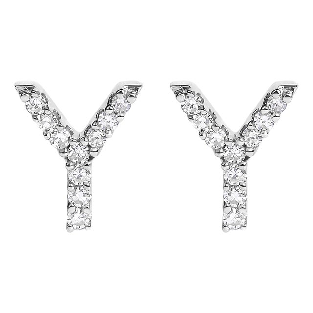 10K White Gold 1/10 Cttw Diamond 'Y' Initial Stud Earring For Sale