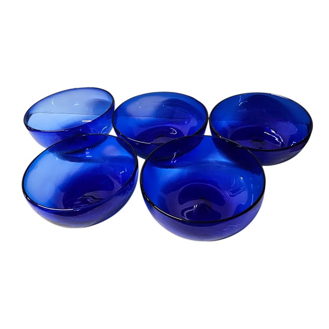 Mexican Pottery Barn Talavera Blue & White Floral Ceramic Bowls, Set of 5, Mexico, Late 20th Century For Sale - Image 3 of 9