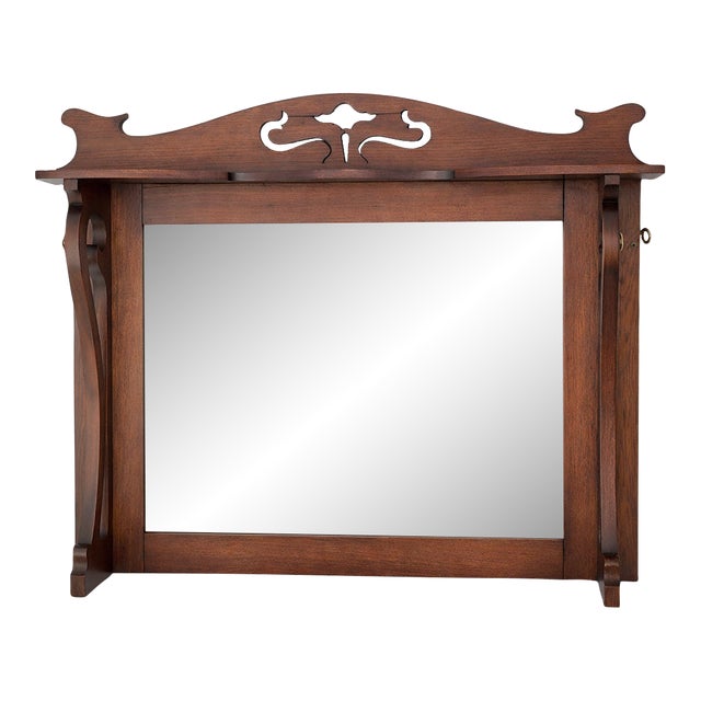 Circa 1910s Antique Arts & Crafts Oak Fireplace Overmantel Mirror For Sale