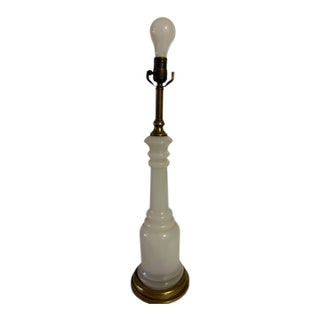 Vintage Frederick Cooper French Opaline Glass Column Table Lamp With Brass Base For Sale