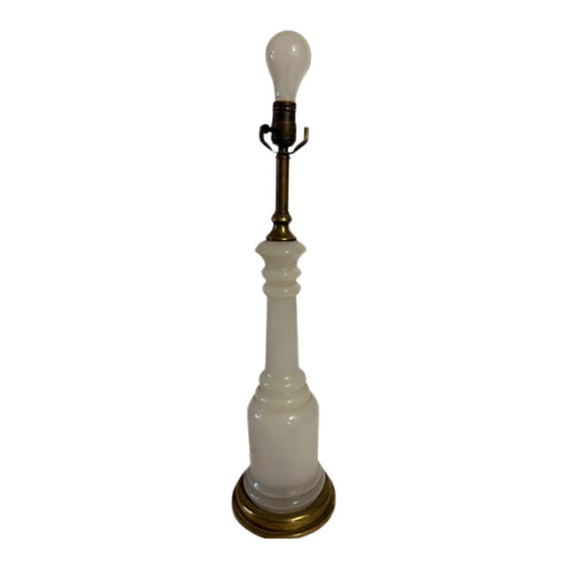Vintage Frederick Cooper French Opaline Glass Column Table Lamp With Brass Base For Sale
