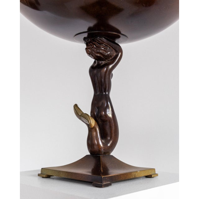 Swedish Art Deco Bronze Centerpiece Bowl on Foot with Mermaid Sculpture from Ystad-Metall, 1930s For Sale - Image 6 of 8