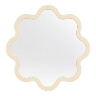 Beige Hvyli Round 50 Wall Mirror With Sculptural Organic Wavy Frame by Oitoproducts For Sale