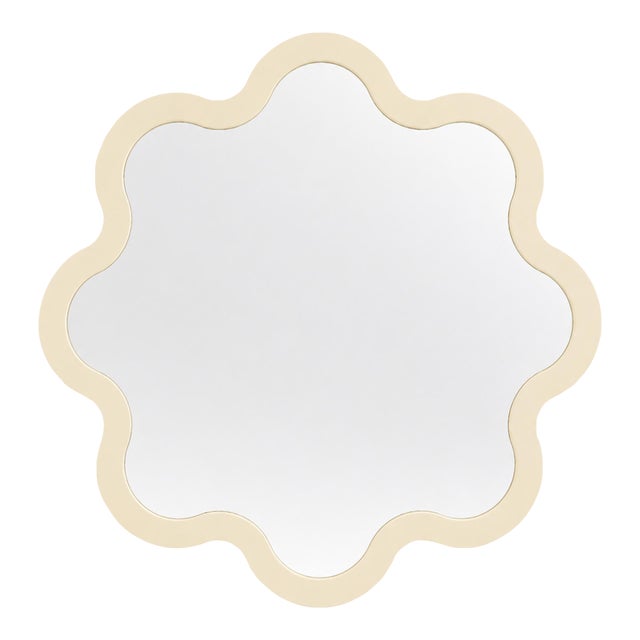 Beige Hvyli Round 50 Wall Mirror With Sculptural Organic Wavy Frame by Oitoproducts For Sale