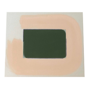 Original Painting | Dark Green and Light Peach Abstract Minimalist, 18 X 22 In.