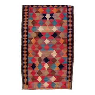 1960s Vintage Turkish Kilim Multicolor Handmade Tribal Wool Rug For Sale