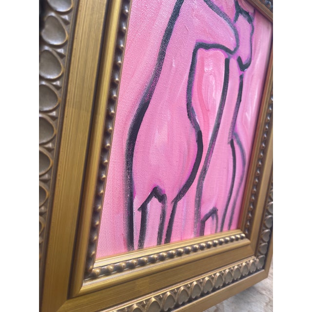 Contemporary Framed Abstract Equestrian Painting in Pink Medium: Oil on Canvas 8x10” For Sale - Image 3 of 7