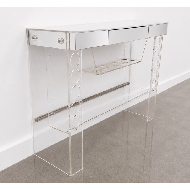 Vintage Lucite & Mirrored Bar With White Laminate Top by Luigi Bardini For Sale - Image 9 of 9