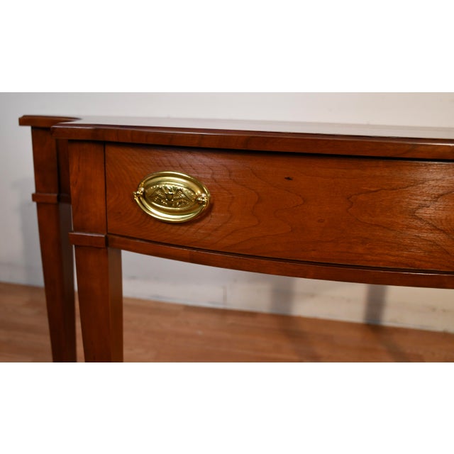1980s Harden English Regency Style Cherry Inlaid Console Table For Sale - Image 6 of 18