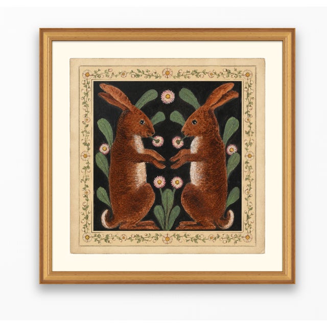 Atelier Aria Lumae Arts and Crafts Symmetrical Hares Folklore Fine Art Gallery Board Print With Integrated Floral Border Design 18 X 18 For Sale - Image 14 of 17