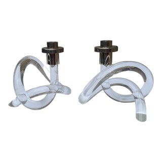 Mid Century 1940s Dorothy Thorpe Lucite Chrome Pretzel Candle Holders- a Pair For Sale