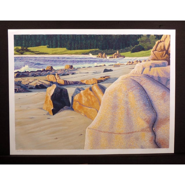 "Rocks, Sand and Sea" by Gordon Mortensen Limited Edition Reduction Woodcut Hand signed by the artist Size: 24" x 32"...