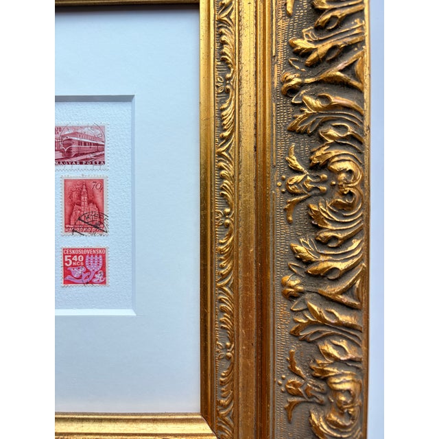 2020s Framed Vintage Postage Stamp Collage, Petites Couleurs: Rouge For Sale - Image 5 of 9