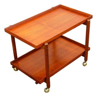 Mid Century Danish Modern Serving Cart Trolley Teak Rolling Bar Expanding MCM For Sale