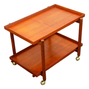 Mid Century Danish Modern Serving Cart Trolley Teak Rolling Bar Expanding MCM