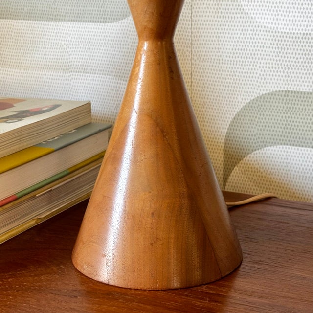 Mid Century Conical Wood and Glass Table Lamps - Set of 2 For Sale - Image 11 of 17