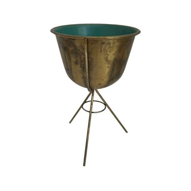 Mid-Century Modern Vintage Mid Century Modern Solid Brass Planter For Sale - Image 3 of 9
