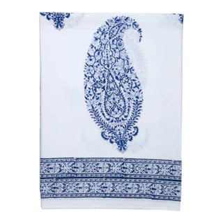 Malabar Large Paisley Full Bed Deep Blue Flat Sheet For Sale