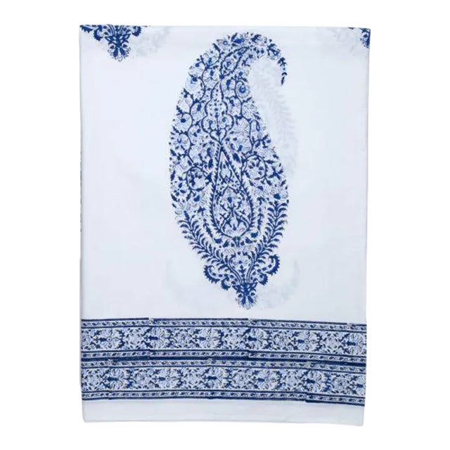 Malabar Large Paisley Full Bed Deep Blue Flat Sheet For Sale