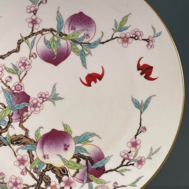 Ceramic Chinese Famille Rose Porcelain Charger With Peach & Bat Motif For Sale - Image 7 of 9