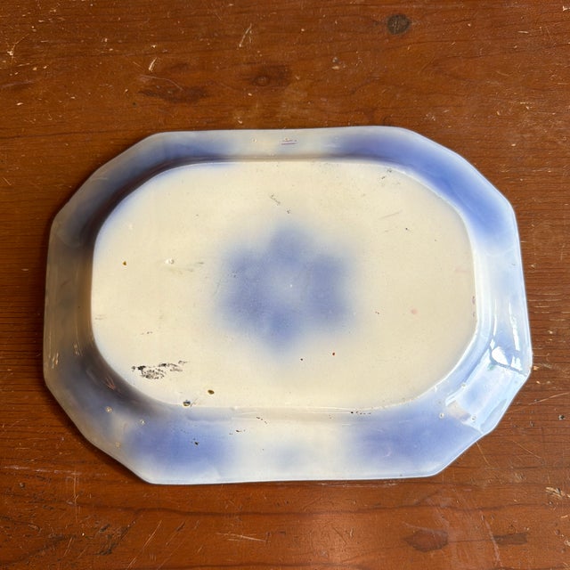 Blue Antique Gaudy Welsh Crescent Pinwheel Flow Blue Small Platter, Circa 1840s For Sale - Image 8 of 12