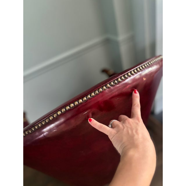 Early 20th Century Antique Burgundy Leather Tub Chair For Sale - Image 5 of 7