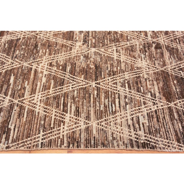 Nazmiyal Collection Earthy Brown Tribal Geometric Diamond Pattern Modern Area Rug For Sale - Image 4 of 6