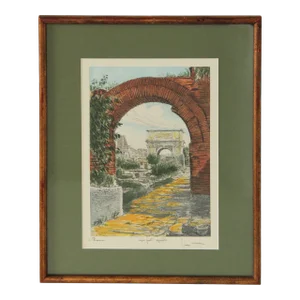 Mid 20th Century Italian Roman Ruins Colored Etching by Sziklay Bela