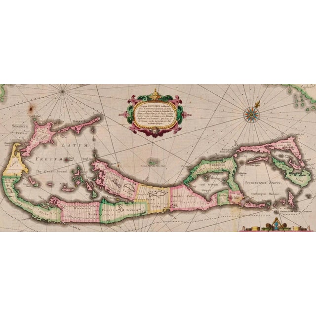Traditional Bermuda: An Early 17th Century Hand-Colored Map by Henricus Hondius, 1633 For Sale - Image 3 of 5