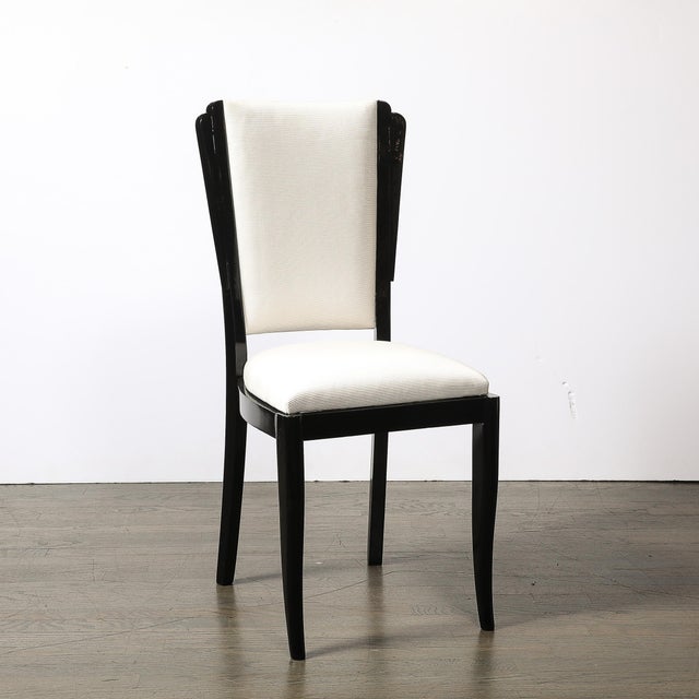 Set of 6 Art Deco Skyscraper Black Lacquer & Off White Upholstery Dining Chairs For Sale - Image 15 of 16